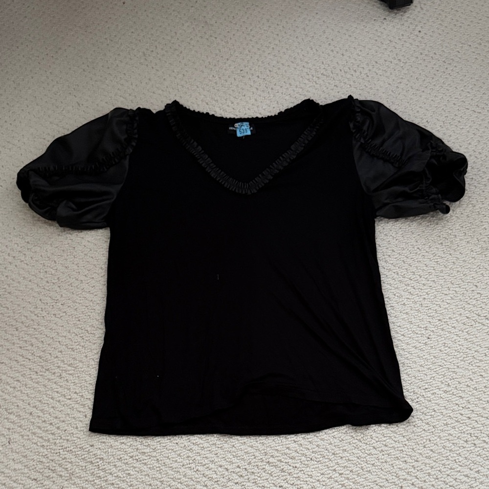 Elegant Black Faux Leather Puff Sleeve Top